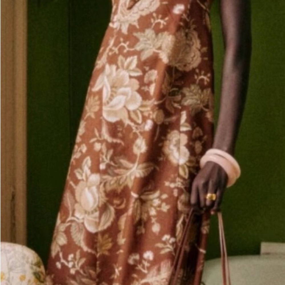 Sézane Floral Brown linen sun Dress
